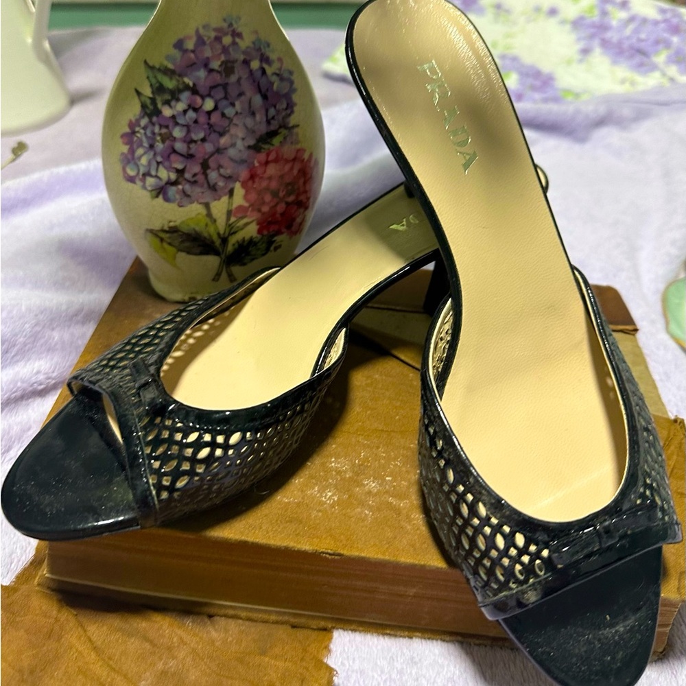 Prada size 38 mesh mule with simple bow great heel very sweet little blacks
